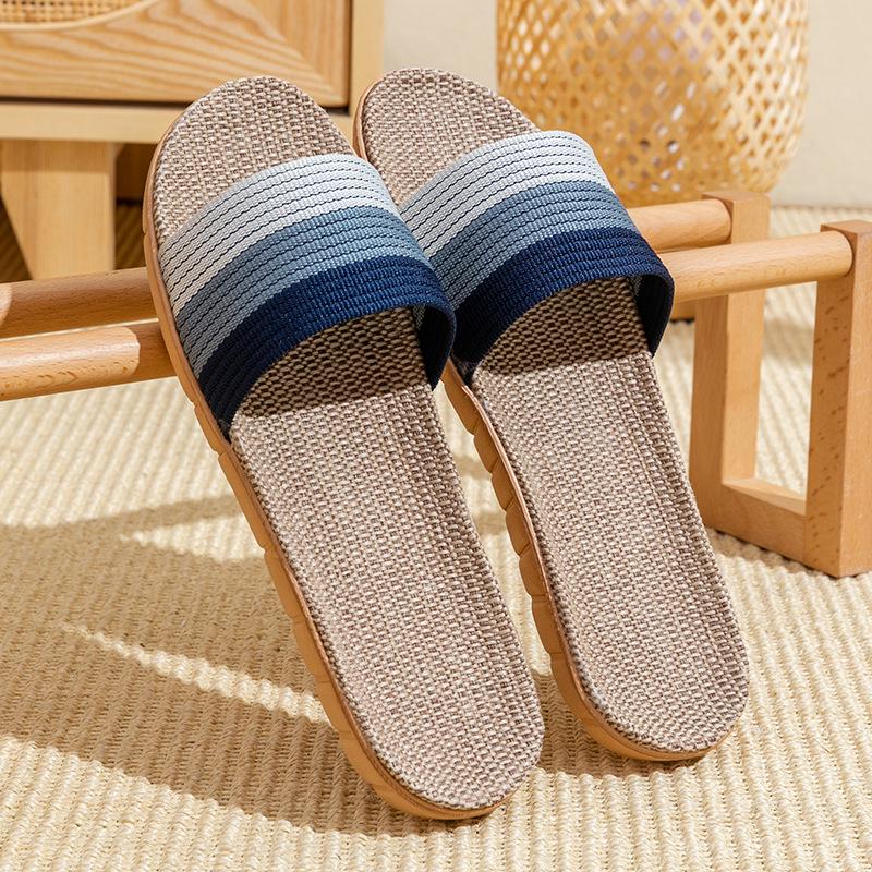 Unisex Thick-Bottom Rattan Straw Linen Slippers for All Seasons
