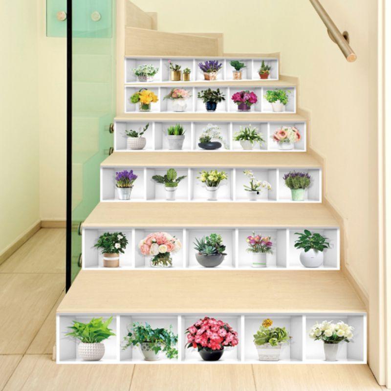 6pcs/set Potted Plant Staircase Stair Riser Floor Sticker Adhesive DIY S top sale