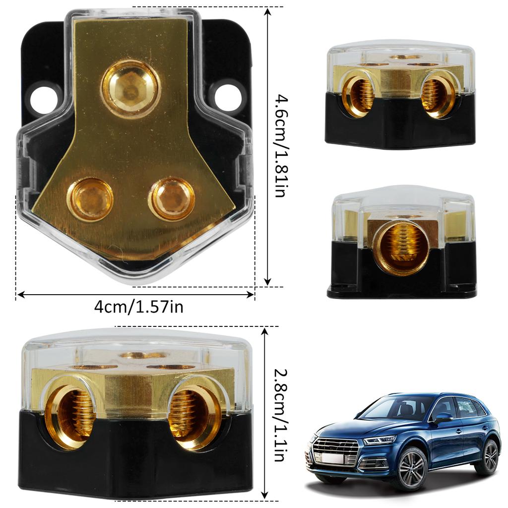 2 Way Car Audio Amplifier Distribution Block Meter 0/2/4 Input 4/6/8 Output Copper Premium Power Distributor Connection Block