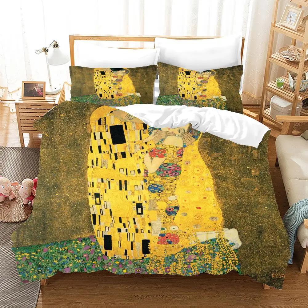 2/3 Pieces Angel Oil Painting Bedding Set Ancient Art Duvet Cover Cartoon Warm Bed Quilt Cover Kids Bedroom Bed Cover Set Green