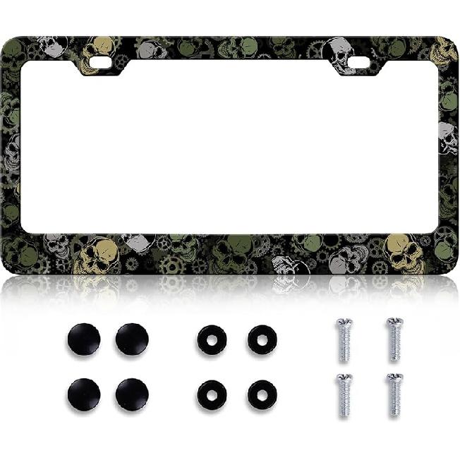 Black Leopard Print License Plate Frame - Leopard Personalise License Plate Holder, Rust-Proof Stainless Steel Waterproof Car Decorative Tag Frames