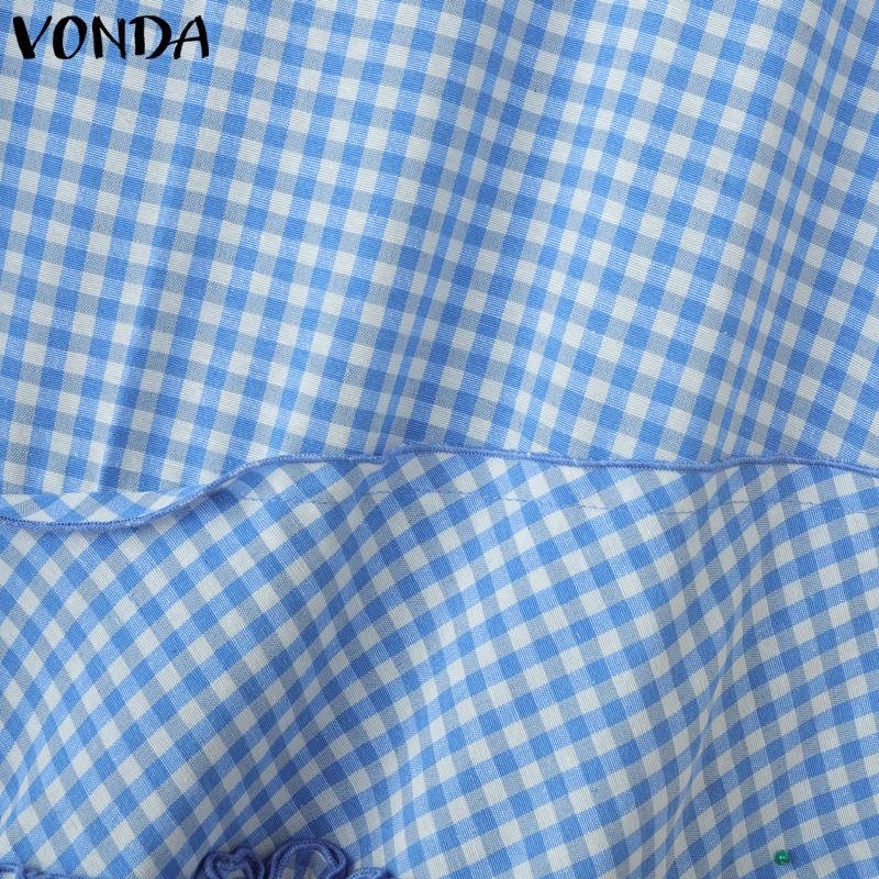 VONDA Sommer Damen Ärmellos Unregelmäßiger Rüschensaum Karomuster Lässige Tanktops