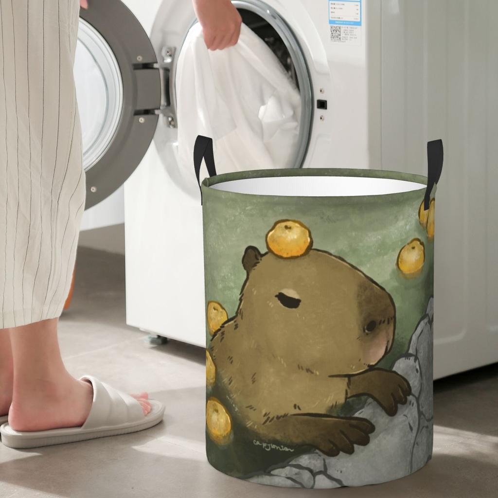 Laundry Collector Capybara Yuzu Bathing Folding Laundry Basket Large Storage Children Washing Basket Home Organizer