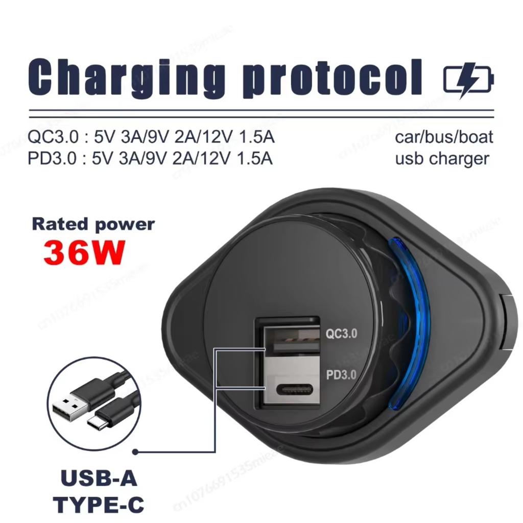 12V розетка для автодома 18 Вт QC3.0 USB-A и 36 Вт PD3.0 Type-CПорт Зарядное устройство Розетка питания с водонепроницаемой пружинной крышкой для автомобиля Морского транспорта