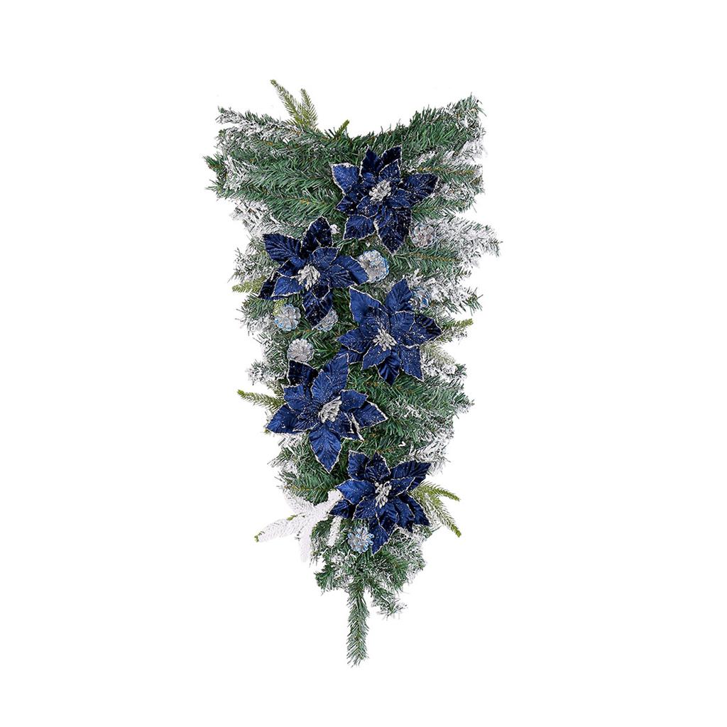 Upside Down Christmas Tree Decoration Pendant, Blue Christmas Flower Sequin Velvet Simulation Flower, Christmas Party Decoration
