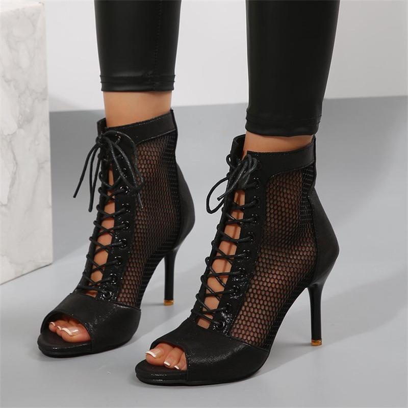 

Босоножки Женские На шнуровке С открытым носком Крутые ботильоны Женские Весенне-летние На тонком каблуке Ажурные Короткие ботильоны Джазовые танцы Высокие каблуки Женские С открытым носком 43 чёрный