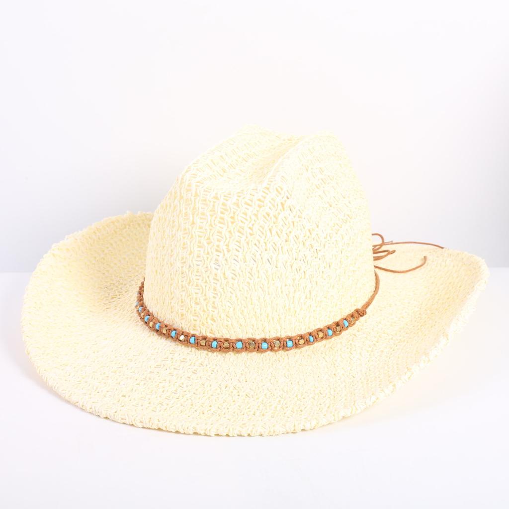 Popular Classic Western Cowboy Straw Hat Summer Hollow Big Eaves Sun Hat Handwoven Straw Hat