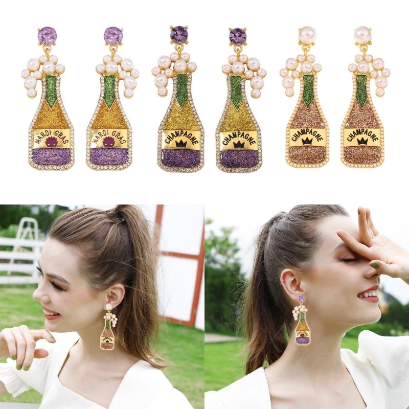 Festive Bottle Champagne Earrings Unique Designs Carnivals Stud Earrings Lightweight and Comfortable Earrings Jewelry