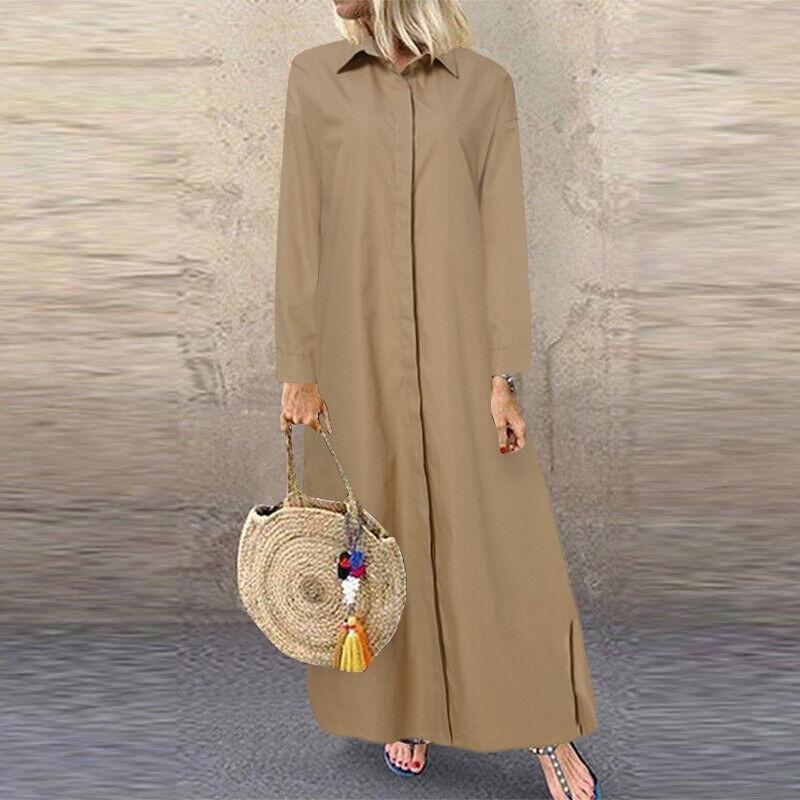 JPNTKY Fashion Summer Spring Solid Color Print Long Sleeve Casual Dresses