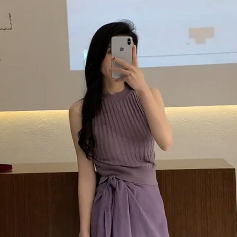 2026 new French small salt high-end purple high-waisted hip skirt two-piece suit women s summer S