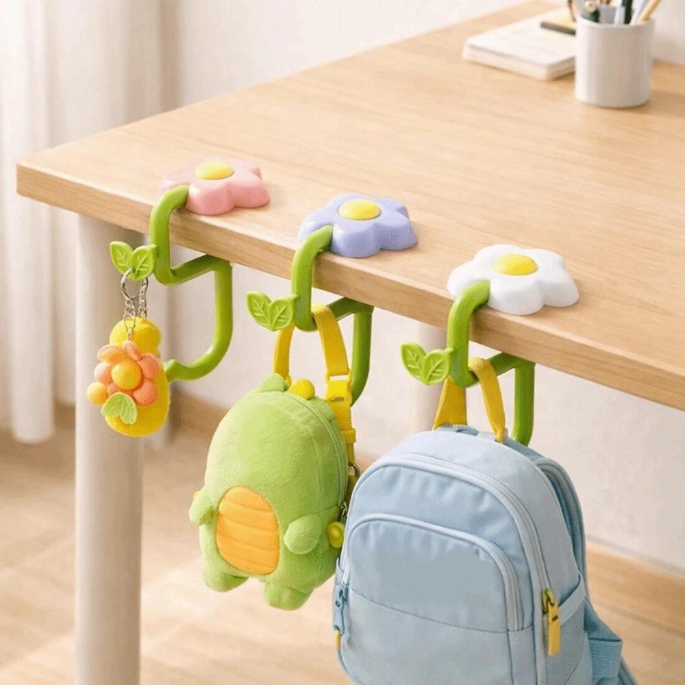 Plastic Flower Shaped Desk Hook No Drill Desk Edge Hook Cute Desktop Storage Hook  for Home