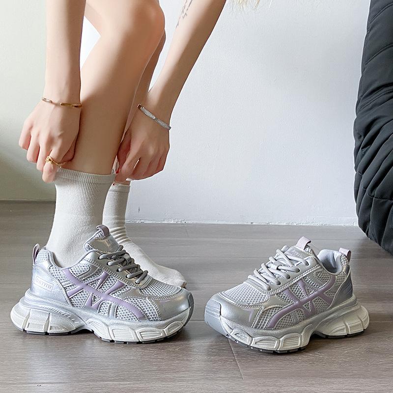 Paris fashion thick-soled color matching dad shoes women's 2025 new retro versatile mesh breathable casual sports shoes