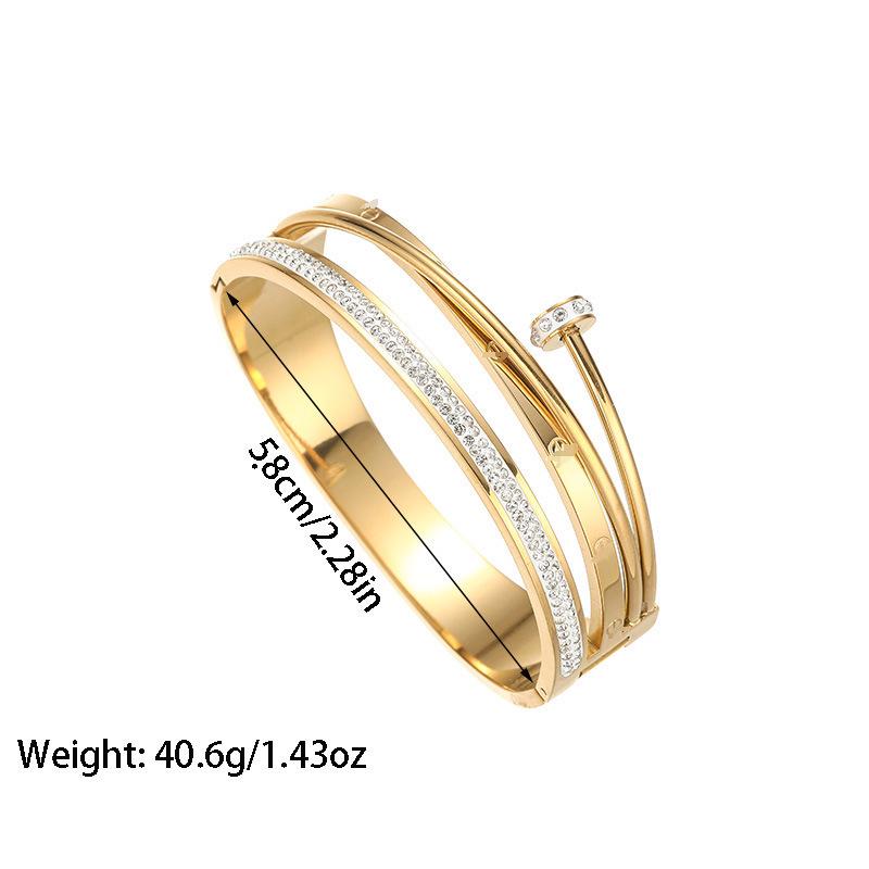 European-American Fashion Rhinestone Titanium Steel Bracelet - Non-Fading Stainless Steel, Simple Open Design.