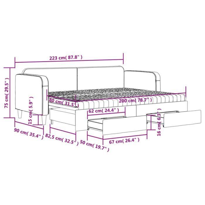 VidaXL Daybed with Trundle and Drawers Taupe 80x200 Cm Fabric 3196868
