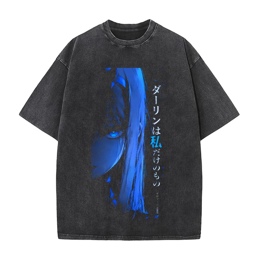 Anime DARLING In The FRANXX Zero Two Print T-shirt Men Women Tshirts Short Sleeve Cotton Clothing Washed T Shirt Harajuku Tops