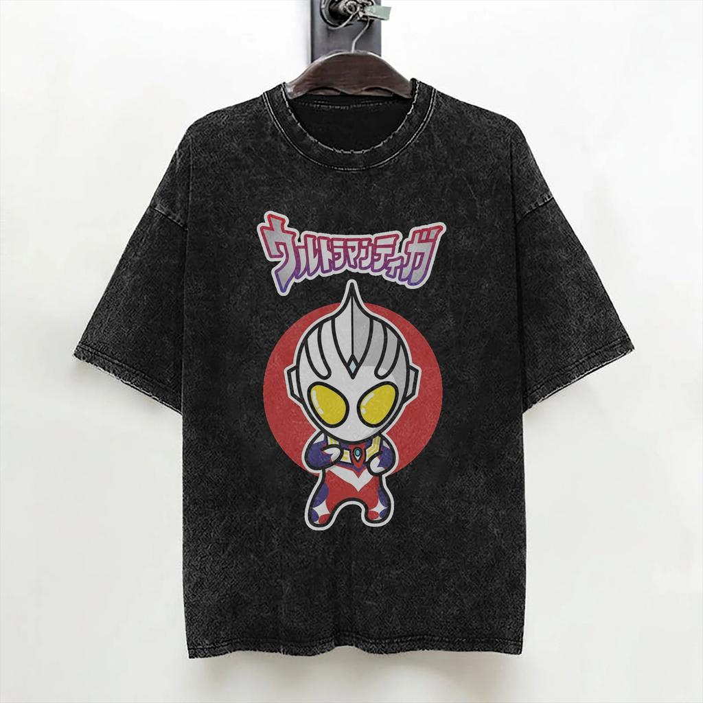 Ultraman Zero Chibi Style Kawaii Washed T Shirt Streetwear HipHop Vintage TShirts Tee Shirt for Men Women Short Sleeve Harajuku