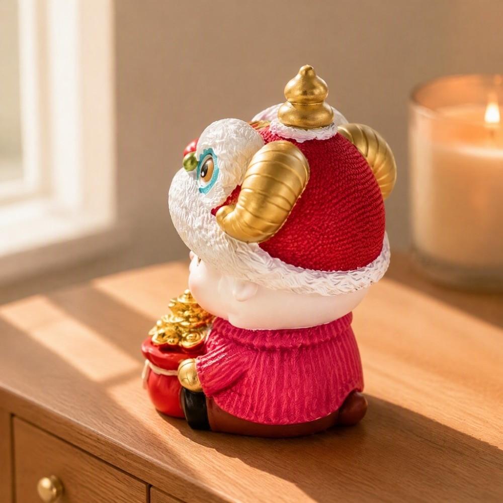 Cute Lion Dance Sheep Figurine Chinese Style Resin Ornament Wealth Zodiac Sheep Statue  New Year