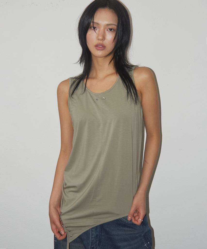 PLACE STUDIO Studded Asymmetrical Strap Soft Sleeveless Layered_3 Colors
