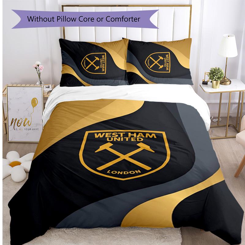 Set Lenzuola Stampato West Ham United Football 3 Pezzi, Comodo Set Copripiumino per Camera da Letto Amico della Pelle