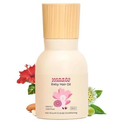 Maate Dětský vlasový olej (50 ml) | Obohaceno ibiškem, bhringrajem a mandlemi bohatými na vitamíny | Pro zdravé vlasy, kondicionování pokožky hlavy, hydratuje | 0-12 let