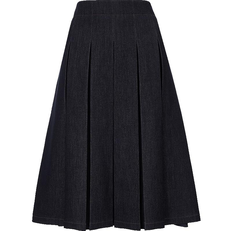 VEROMODA 2025 Spring High-Waist A-Line Denim Pleated Midi Skirt XS