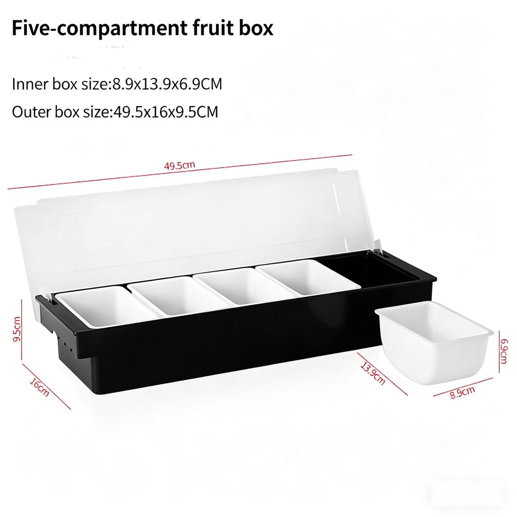 6-Compartment Cold Insulated Condiment Tray with Lid Removable Food Storage Containers Chilled Garnish Party Cocktail Garnishes