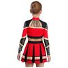 Bambina Ragazza Costume da Cheerleader 2 Pezzi Costume da Esibizione Manica Lunga Patchwork in Rete Trasparente Strass Color Block Crop Top con Gonna Pieghettata