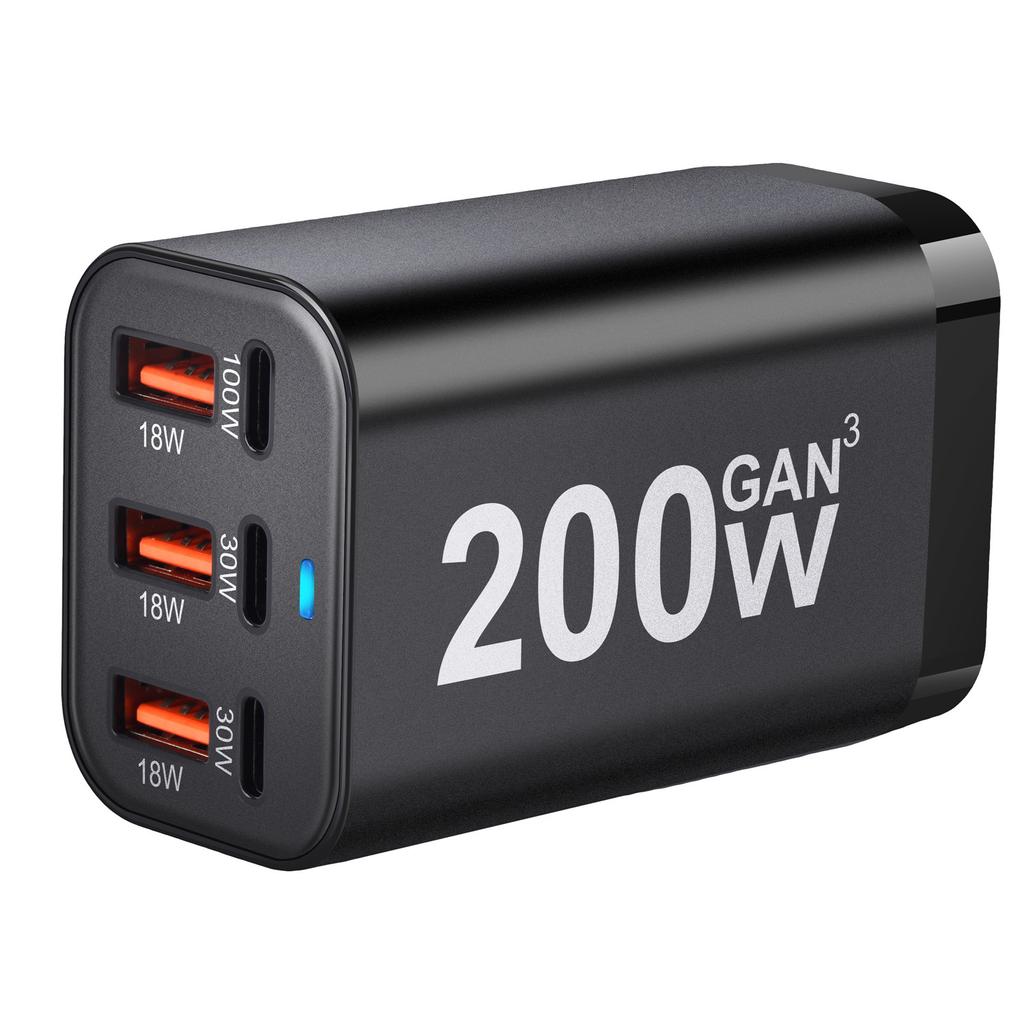 200W 6-Port USB C Fast Charging GaN Charger Power Adapter For iPhone 16/15/14/13/12 Series For  Huawei Samsung Galaxy S25/S24S23/S22/S21