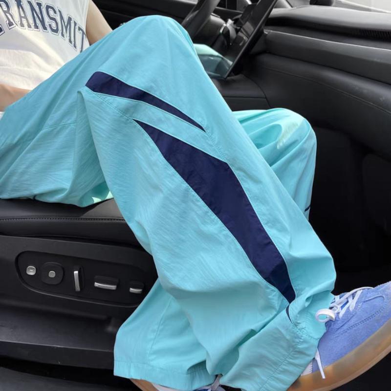 Summer Dopamine Color-Block Athletic Casual Pants for Men - Korean Style Loose Quick-Dry American Straight-Leg Parachute Trousers for Students