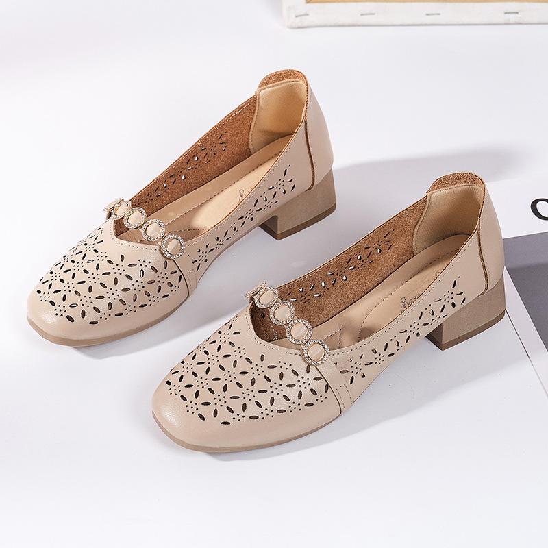 

Туфли с полым неглубоким носком, женские, новые, весенне-летние, на толстом каблуке, с круглым носком, дышащие, с отверстиями, мягкая подошва, удобные сандалии 35 хаки