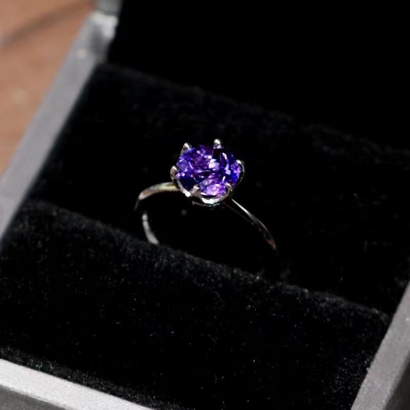 Elegant Adjustable Six-Prong Amethyst Ring for Women