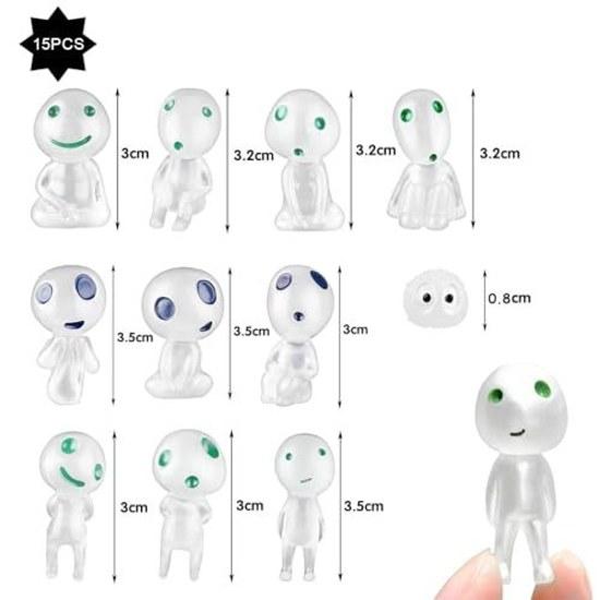 Kodama Glow-in-the-Dark Mononoke Figure 15 Pieces Night Light Cute Miniature DIY Garden Bonsai Aquarium Object Moss Terrarium Pot Decoration Glows