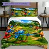 3pcs Duvet Cover Set (1*Duvet Cover + 2*Pillowcase, Without Core), Blue Smurfs Print Bedding Set, Bedroom Decor, All‑Season, Birthday Gift