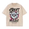2026 Vintage Washed Beige Angry Bear X Eyes Street Rules Graphic T Shirt Graffiti Print Oversized Casual Short Sleeve Tee