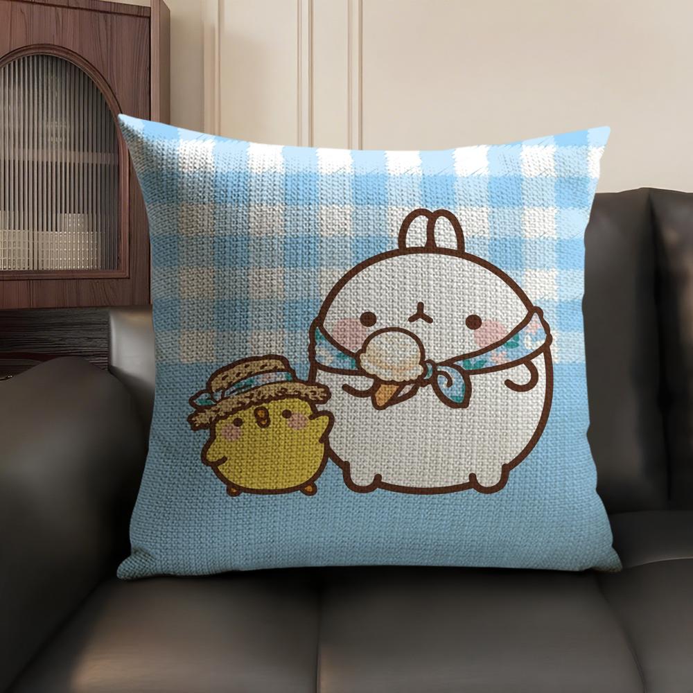 Cartoon MMolangS Rabbit Cushion Cover Natural Linen Organic Fabric DoubleSided Printing Sofa Home Decor Gift Pillow Case