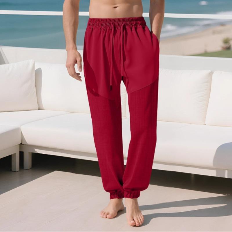 Casual trousers summer simple loose thin imitation hemp sports lace-up splicing men's sweatpants