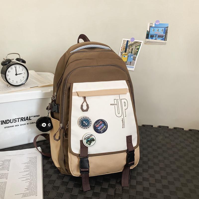 Contrasting Color Backpack Female Student Schoolbag Male College Wind Backpack Simple Casual Junior High School Student Backpack