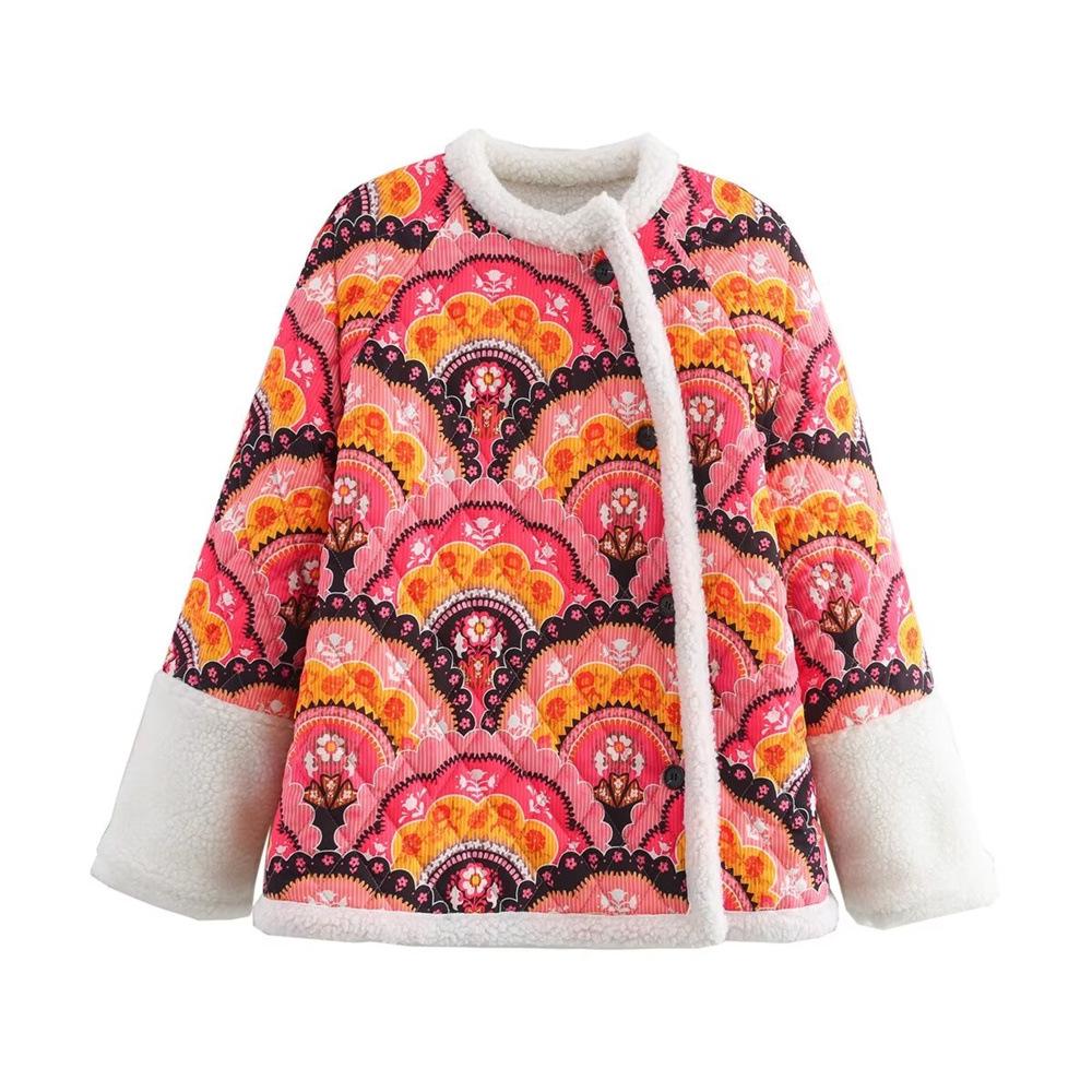 

2024 Autumn/Winter Women s Casual Printed Lamb Wool Coat Large оранжевый