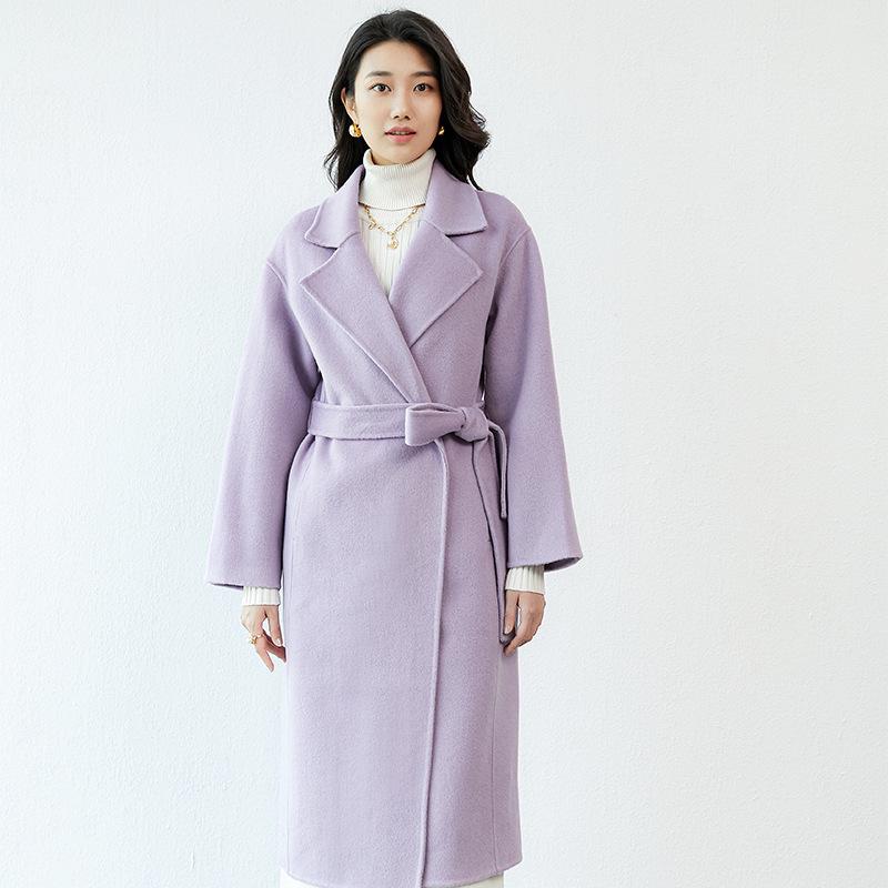 Jielan 2024 Autumn/Winter Women's Double-Sided 100% Wool Mid-Length Loose Coat