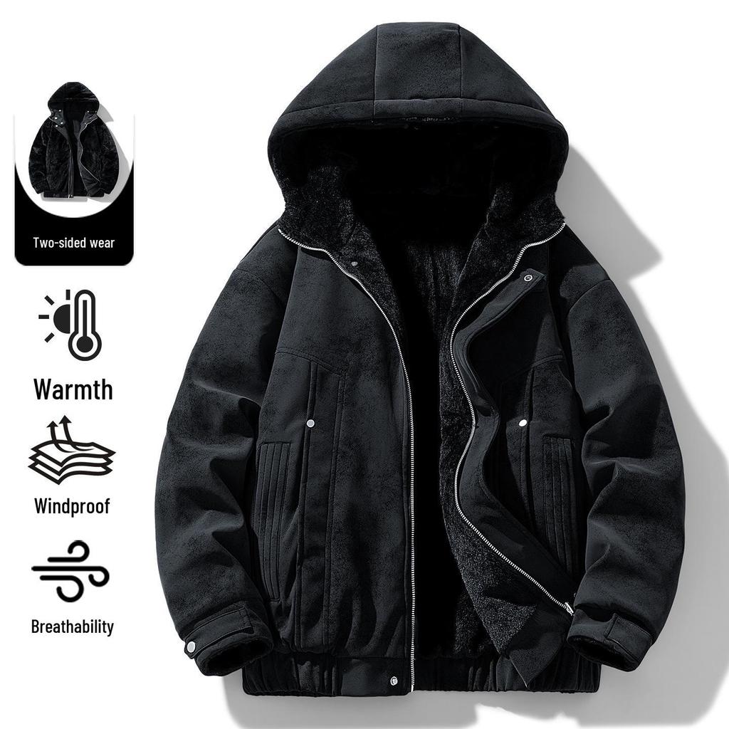 2026 Men's Hooded Reversible Cotton Jacket - Plush Winter Outerwear Fashion Trend