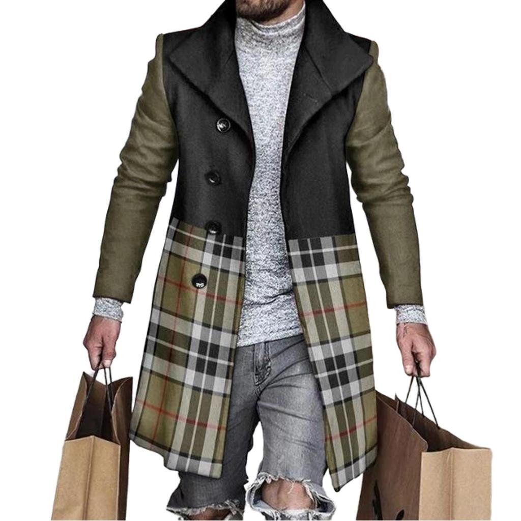 Men's Woolen Mid-Length Digital Print Coat - Autumn/Winter Collection