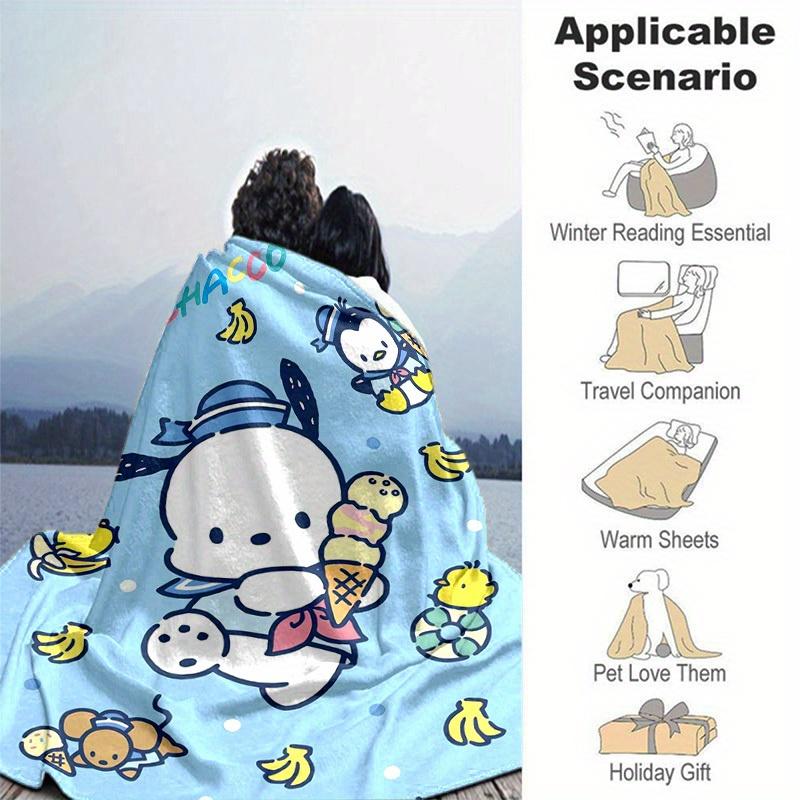 1pc, Sanrio Cute Pochacco Home Decor Blanket: Soft Flannel Throw for Bedroom, Living Room, Travel, Camping, Car, Beach & Office Naps, Perfect Gift for
