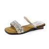 Korean version of cool slippers women's summer wear thick heel fashion rhinestone sandals 2025 new Internet celebrity middle heel one-word drag