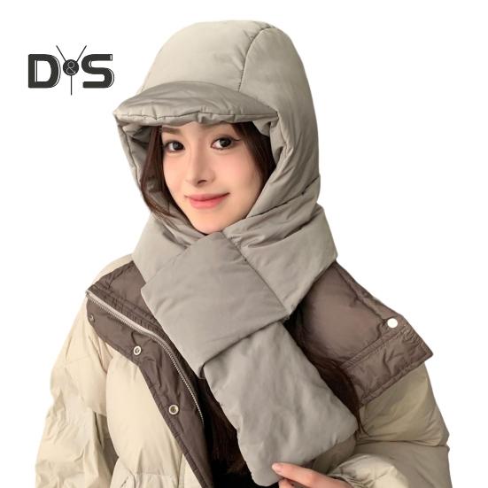 Integrierte Wintermütze und Schal für Damen, dick, warm, gepolstert, winddicht, hohe Elastizität, umfassender Schutz, Outdoor-Reisemütze bei kaltem Wetter