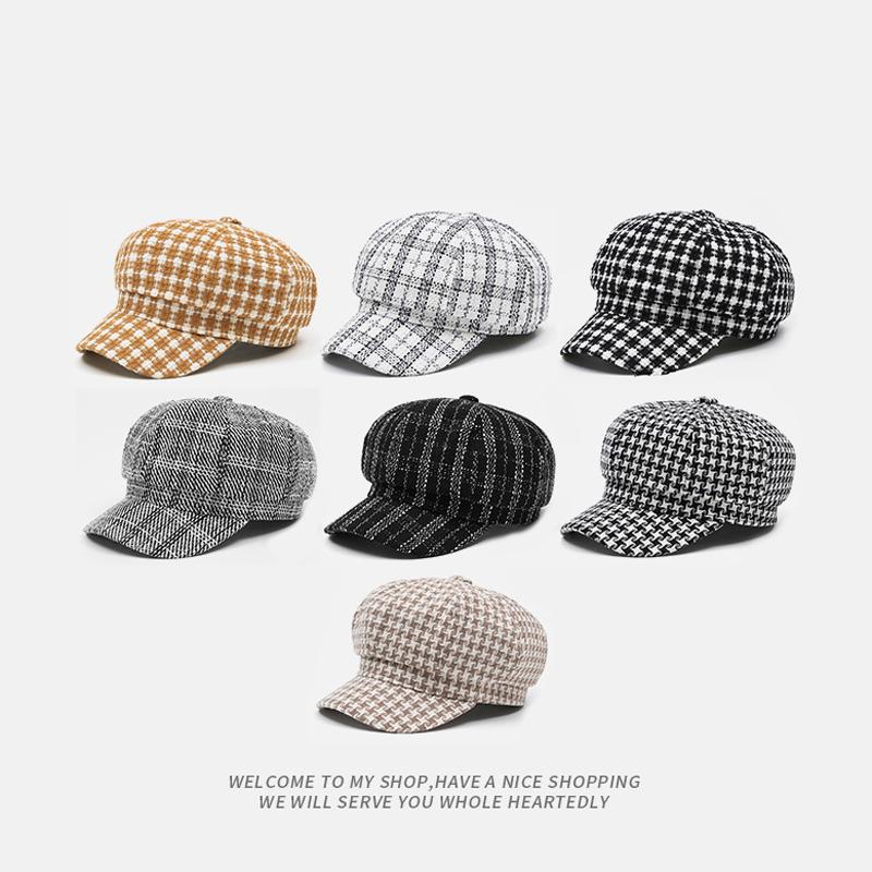 Boina de Tweed para hombre y mujer, sombrero de otoño e invierno, gorra octogonal Unisex para vendedor de periódicos, gorro plano de lana de pintor artista cálido