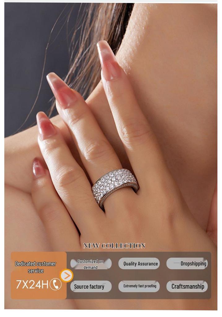 European-American Gold Hip Hop Ring with Inlaid Diamonds - Versatile High-End Fashion Accessory for Women