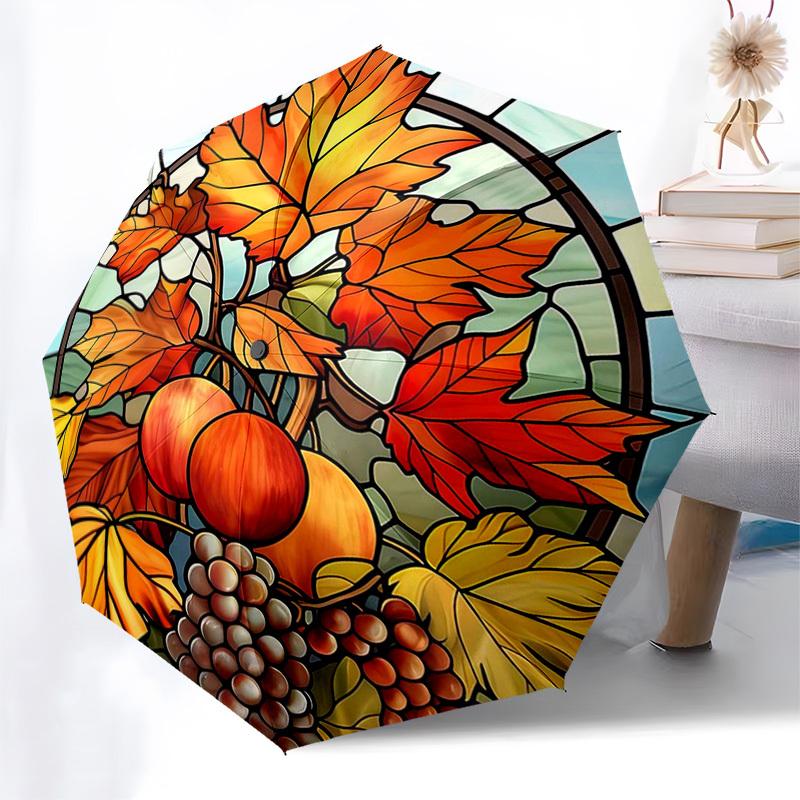 

1pc Merry Christmas! Automatic Opening Closing Umbrella with Portable Tri-Fold Design, 8-Bone Iron Frame, Outdoor Umbrella, Festive Gift for Fans, Tra