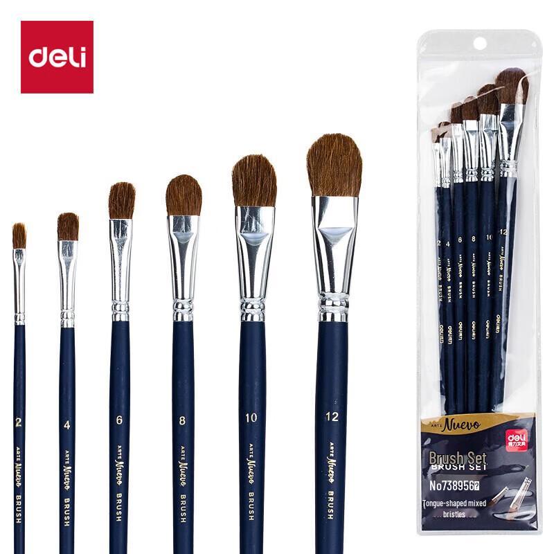 Deli 6-Piece Filbert Art Brush Set