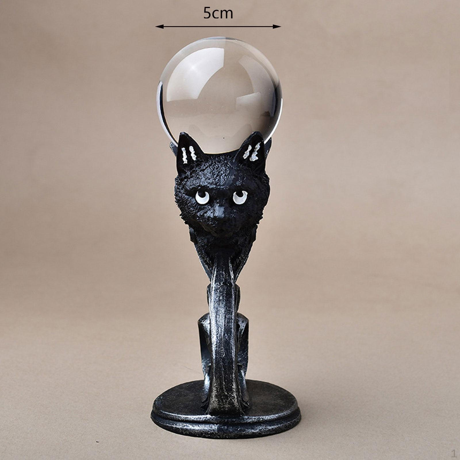 

Black Cat Statue Desktop Ornament Sphere Ball Stand Resin Display Base Holder for Entrance
