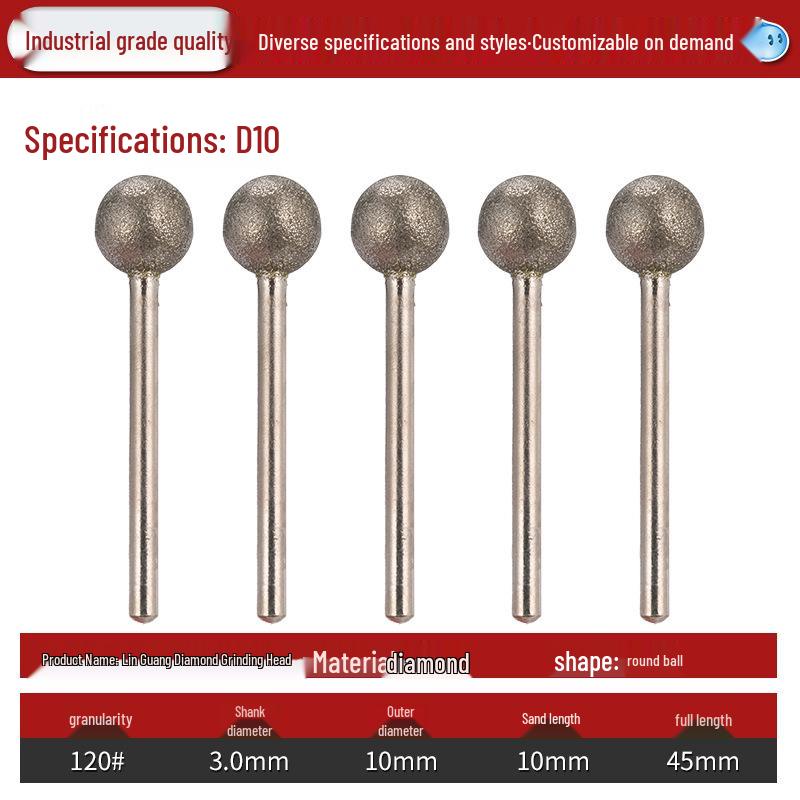 Diamond 3mm Shank Spherical Grinding Head for Jade Carving & Metal Mold Processing